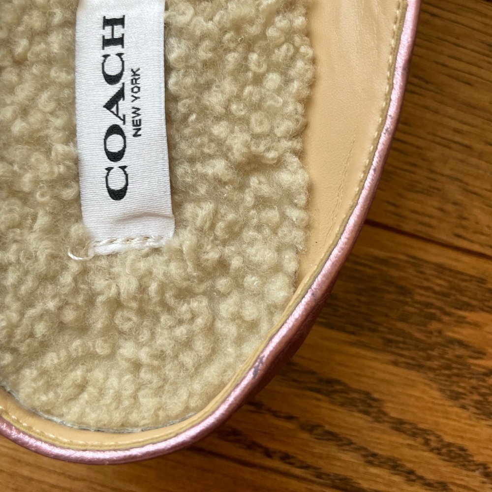 Coach Irene Metallic Pink Barbie Shearling Mule Shoes New - Picture 14 of 16